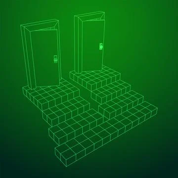 Stairway path to open door. Steps leading into the future concept Illustrazione stock