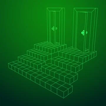 Stairway path to open door. Steps leading into the future concept Stock Illustration