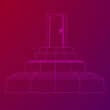 Stairway path to open door. Steps leading into the future concept Illustrazione stock