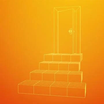 Stairway path to open door. Steps leading into the future concept Stockillustratie