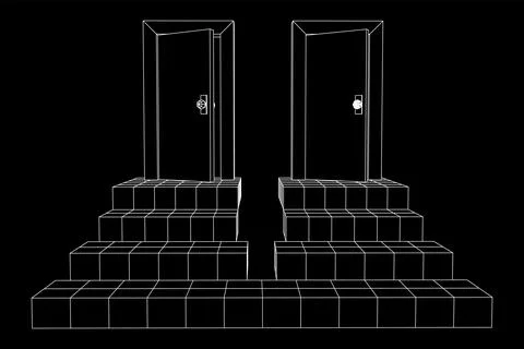 Stairway path to open door. Steps leading into the future concept Stockillustratie