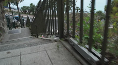 Stairway in town with beautiful scenery Stock Footage