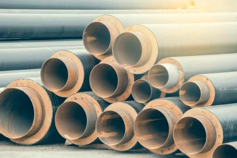 Staked insulated pipes for district heating 2 Stock Photos