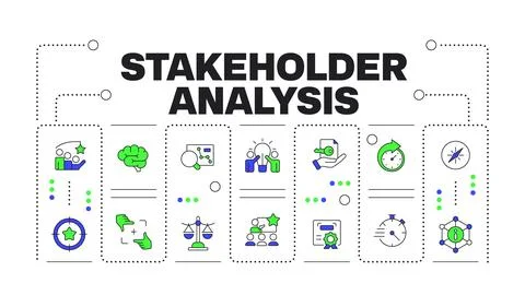 Stakeholder analysis word concept isolated on white Stock Illustration