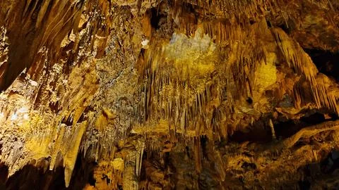 Stalactite formations inside cave Stock Photos