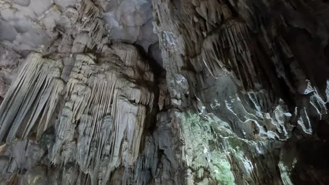 Stalactites and rock formations inside Thien Cung Cave, Ha Long Bay, Vietnam. Stock Footage 312203954