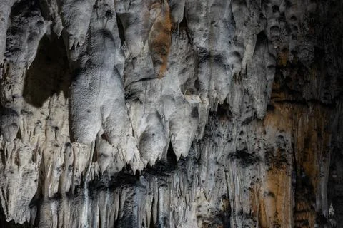 Stalactites cave formation hang from ceiling Stock Photos