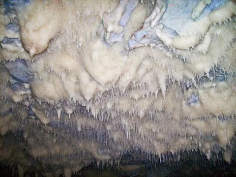 Stalactites, dripstones,at the ceiling of cave. Stock Photos