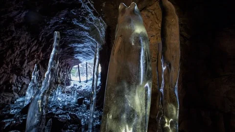 Stalagmite icicles in cave Stock Footage 72823057