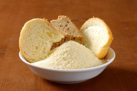 Stale bread and breadcrumbs Stock Photos