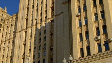 Stalin skyscraper. The facade of an old building with beautiful architecture. 4K Stock Footage 106016110