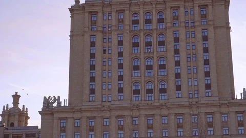 Stalin skyscraper Frame from top to bottom Star at the top Beautiful building Stock Footage 106139718