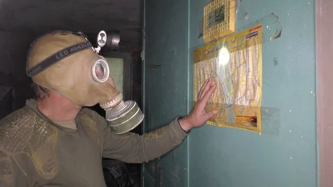 Stalker in the Chernobyl zone, exploring new objects. Stock Footage 115606860