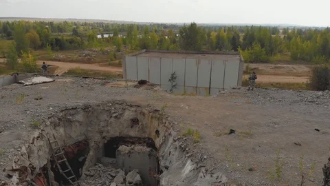 Stalker group monolith at the nuclear power plant Stock Footage 111446103