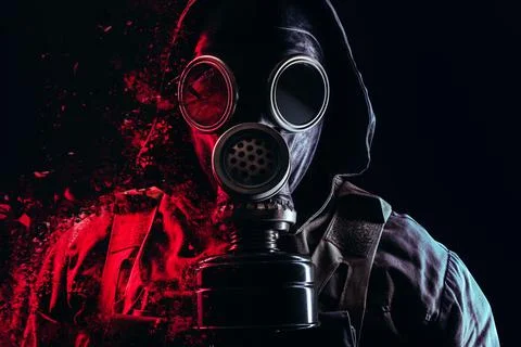 Stalker in soviet gas mask dissolving. Stock Photos