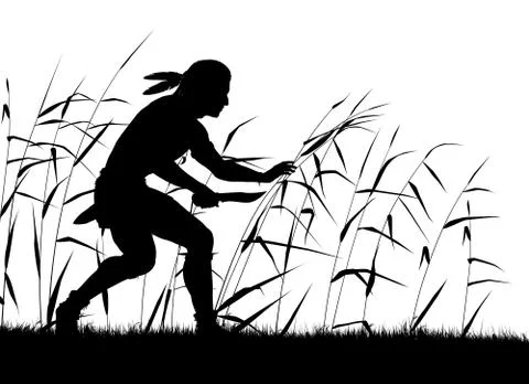 Stalking native indian silhouette Stock Illustration