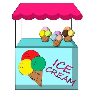 Stall counter with ice cream. Draw illustration in color Stock Illustration