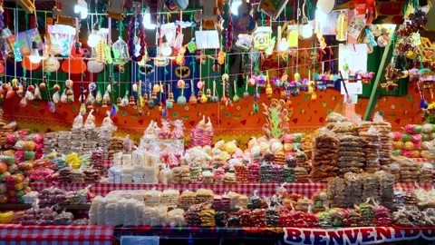 Stall selling typical local sweets Stock Footage 295390468