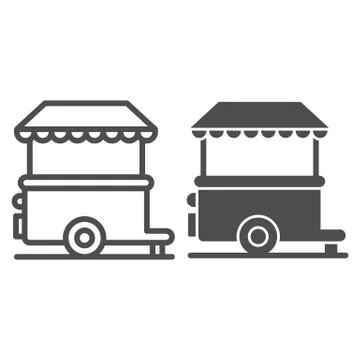 Stall on wheels line and solid icon, Street food concept, Street kiosk sign on イラスト素材