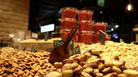 Stalls of nuts and almonds Stock Footage 60986049