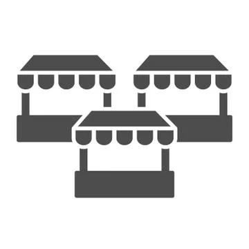 Stalls solid icon, market concept, three street shops sign on white background Illustrazione stock