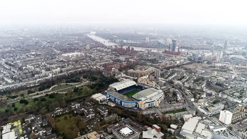 Stamford Bridge Home Stadium of Chelsea Football Club Aerial View 4K Stock Footage