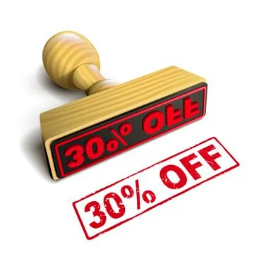 Stamp 30% off with red text on white Stock Illustration