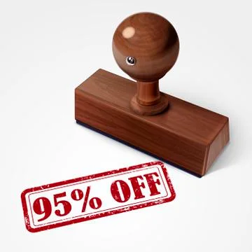 Stamp 95 percent off in red text on white Stock Illustration