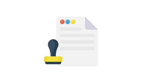 A stamp alongside a paper document marked with a check, symbolizing verific.. Stock Footage 332199157