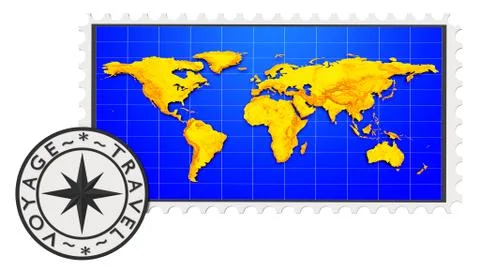 Stamp and world map Stock Illustration