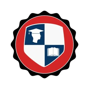 Stamp circular with shield elements graduation Stock Illustration