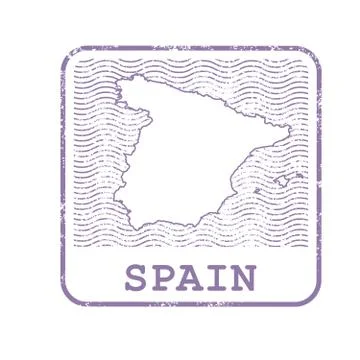 Stamp with contour of map of Spain - contour of Spain Stock Illustration