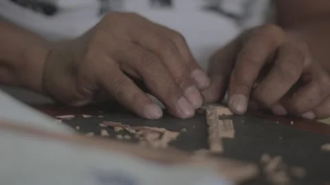 Stamp maker working at his stall on the sidewalk Stock Footage 230088469