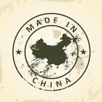 Stamp with map of China Stock Illustration