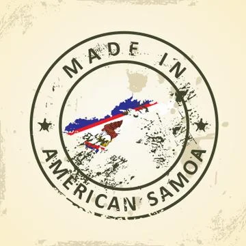 Stamp with map flag of American Samoa Stock Illustration