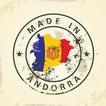 Stamp with map flag of Andorra Stock Illustration