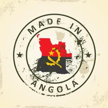 Stamp with map flag of Angola Stock Illustration