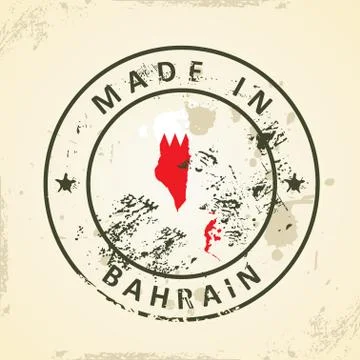 Stamp with map flag of Bahrain Stock Illustration