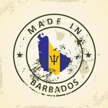 Stamp with map flag of Barbados Stock Illustration