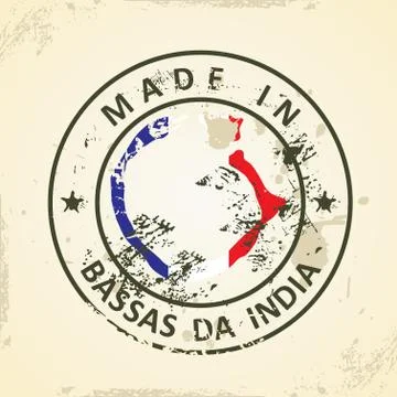 Stamp with map flag of Bassas da India Illustrazione stock