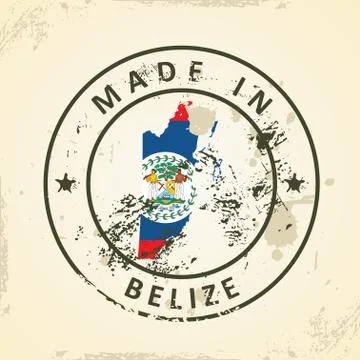 Stamp with map flag of Belize Stock Illustration