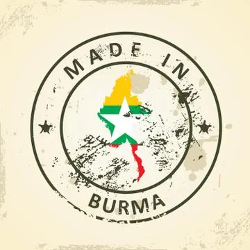 Stamp with map flag of Burma Stock Illustration