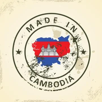 Stamp with map flag of Cambodia Stock Illustration