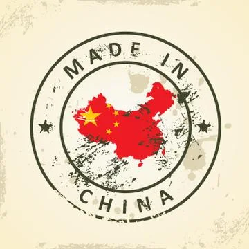 Stamp with map flag of China Stock Illustration