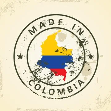 Stamp with map flag of Colombia Stock Illustration