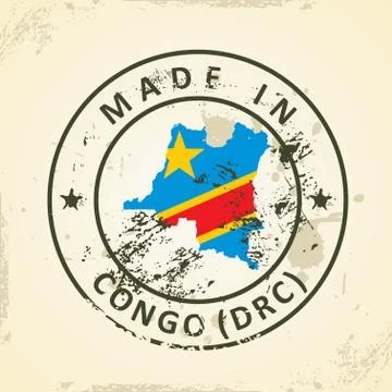 Stamp with map flag of Congo (DRC) Illustrazione stock
