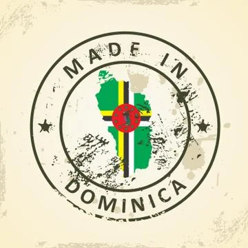 Stamp with map flag of Dominica Stock Illustration