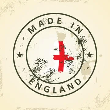 Stamp with map flag of England Stock Illustration