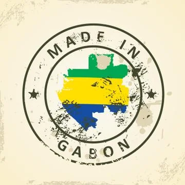 Stamp with map flag of Gabon Stock Illustration