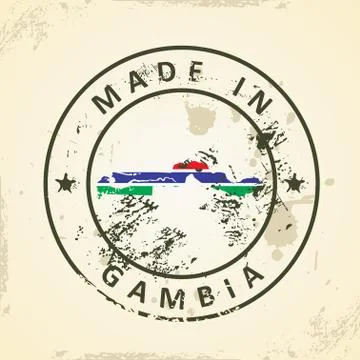 Stamp with map flag of Gambia Stock Illustration